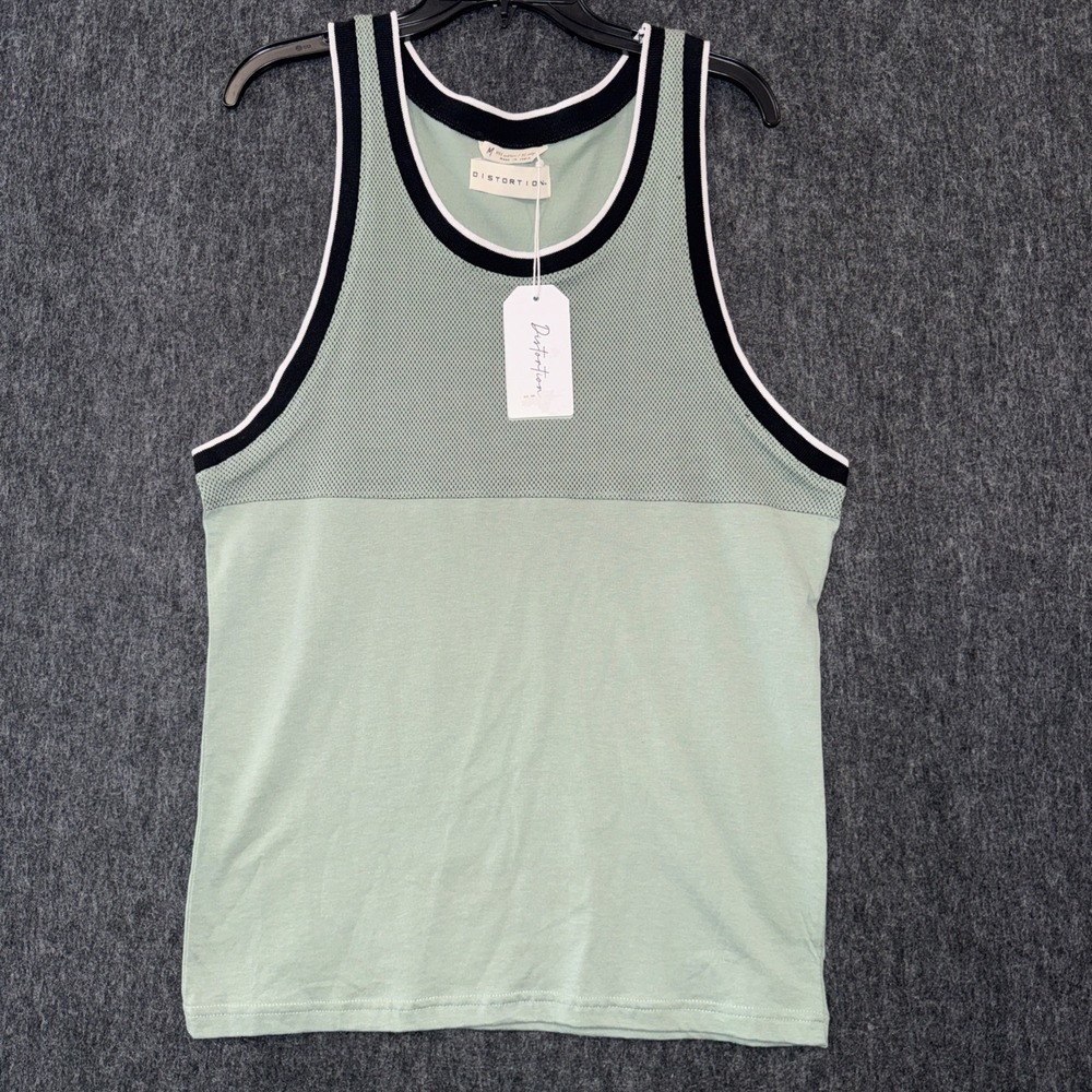 Distortion Tank Top Mens Medium Sleeveless‎ Green Cotton Beach Travel Summer